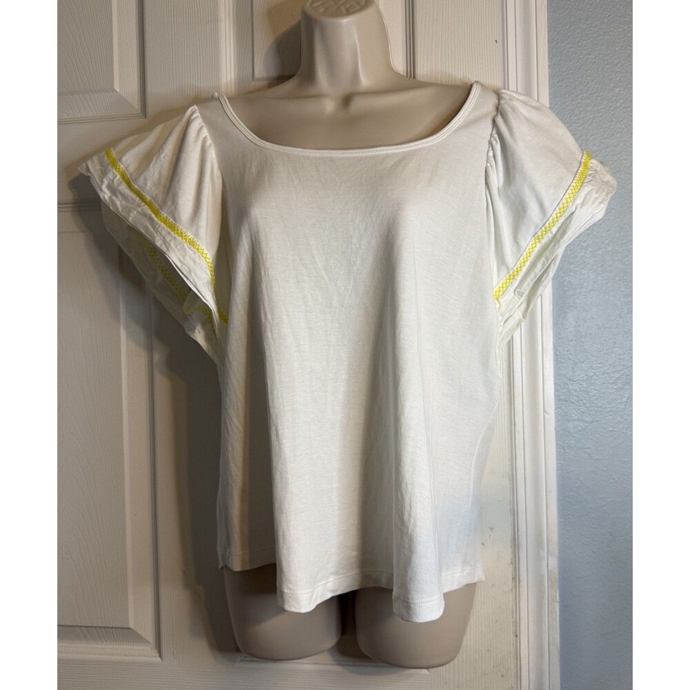 Maeve by Anthropologie Sherman flutter sleeve Top Blouse White L Boho Casual